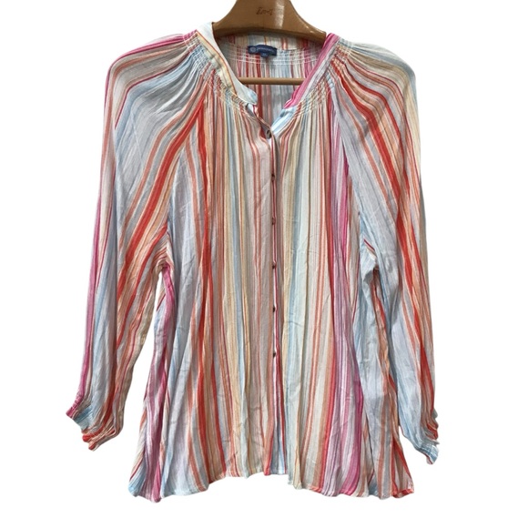 NEW - Philosophy Colorful Striped Button Blouse top Shirt ladies size 3X Orange - Picture 2 of 9